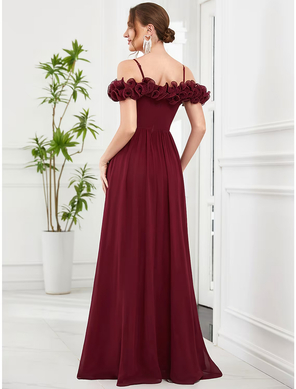 Vintage Dress Wedding Guest Floor Length Sleeveless Off Shoulder with Flower