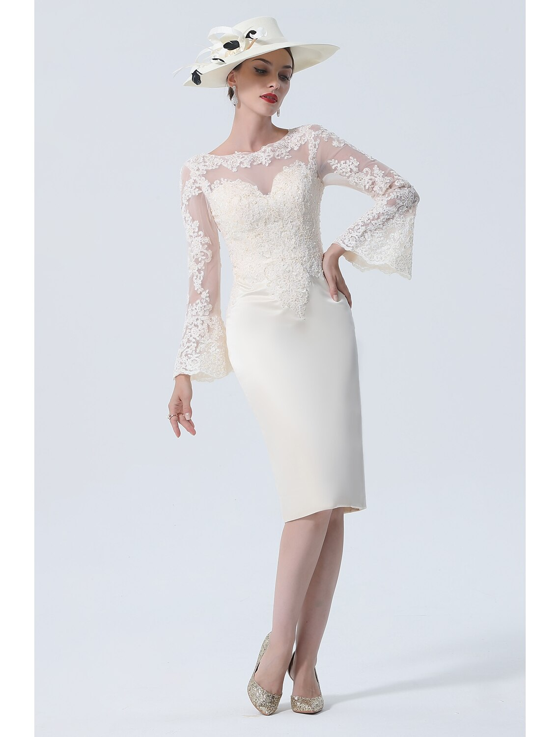 Mother of the Bride Dress Vintage Plus Size Elegant Knee Length Long Sleeve