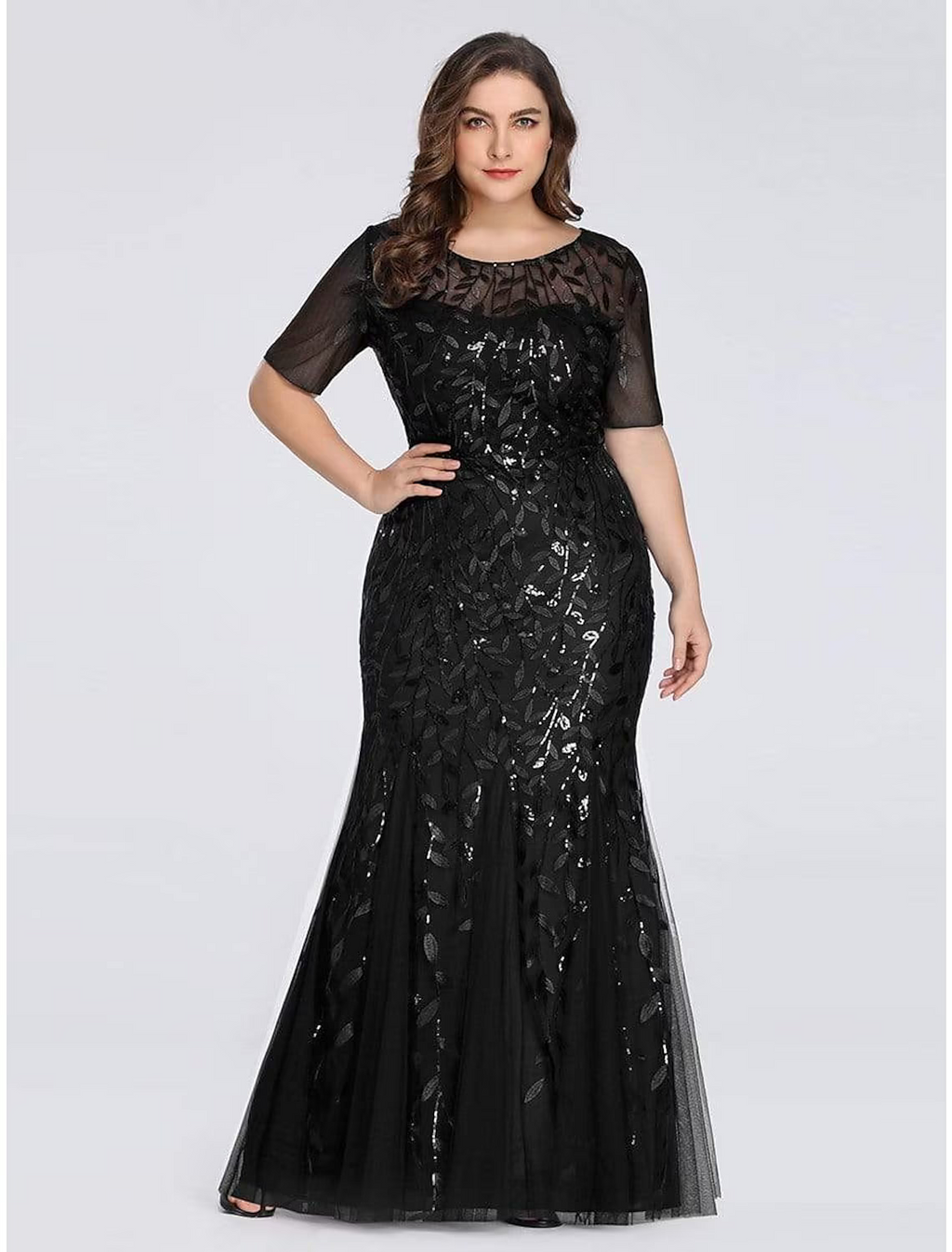 Empire Elegant Party Wear Formal Evening Dress Jewel Neck Short Sleeve Floor Length with Embroidery