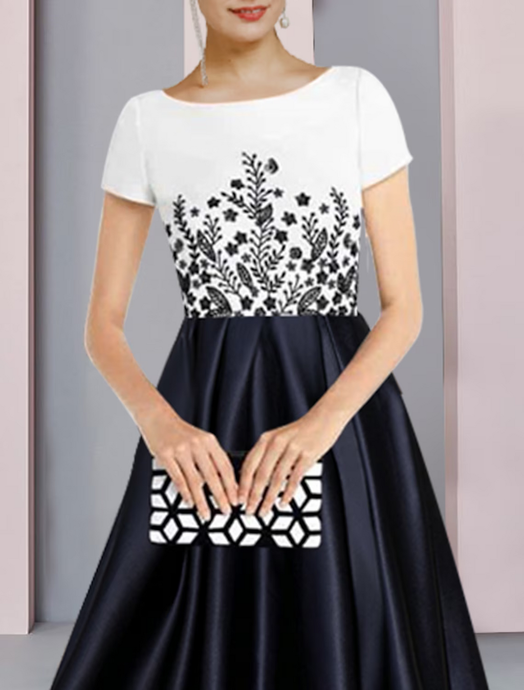 Mother of the Bride Dress Formal Party Elegant Scoop Neck Asymmetrical Short Sleeve with Pleats Appliques