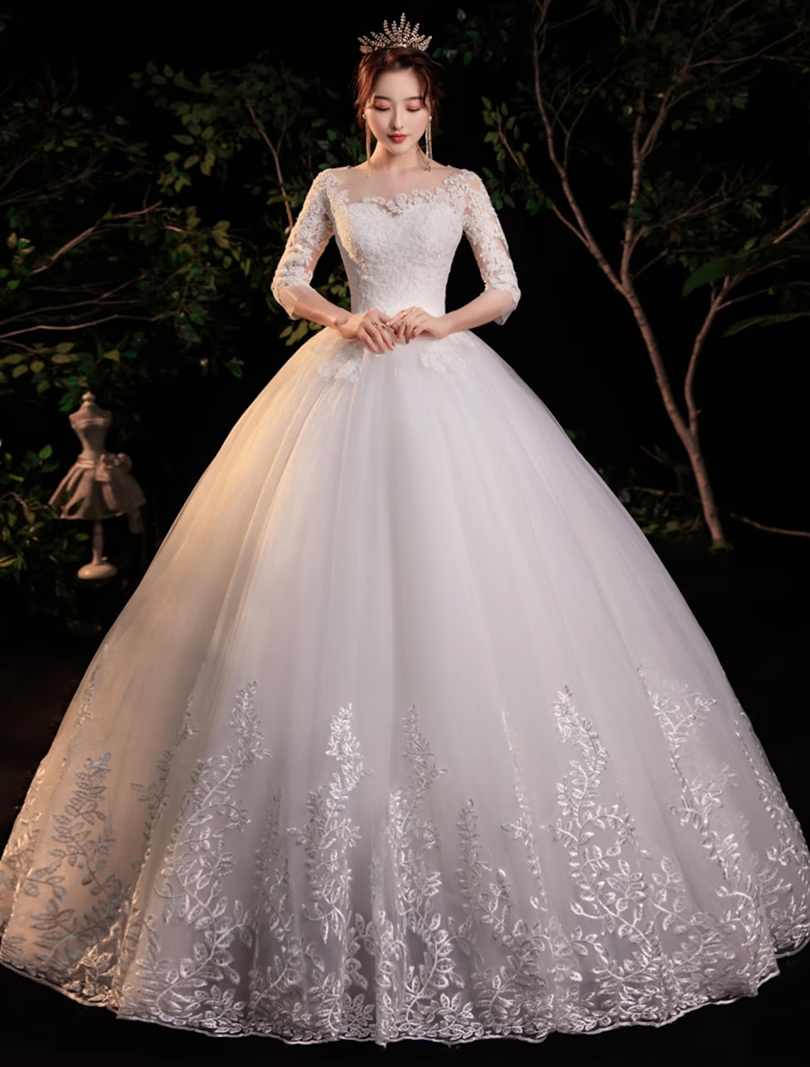 Engagement Formal Wedding Dresses Floor Length Princess Half Sleeve With Appliques