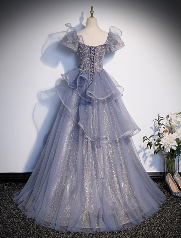Ball Gown Quinceanera Dresses Princess Dress Performance Floor Length Short Sleeve Square Neck with Crystals Ruffles