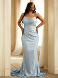 Sheath/Column Ruched Spaghetti Straps Sleeveless Sweep/Brush Train Dresses