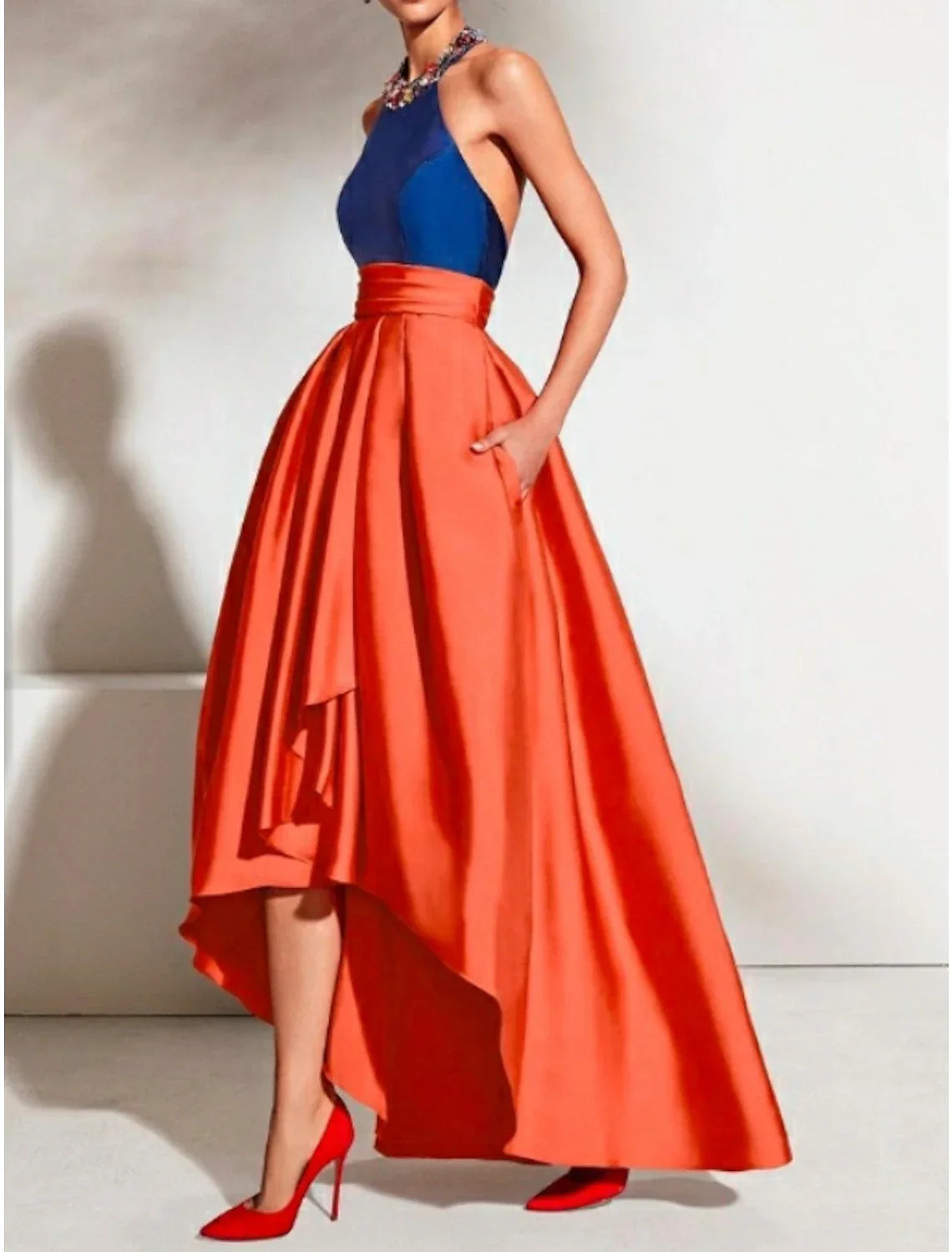 Green Prom Dress Christmas Red Dresses Color Block Dress Christmas Red Green Dress Wedding Guest Formal Evening Asymmetrical Sleeveless Halter Neck with Pleats