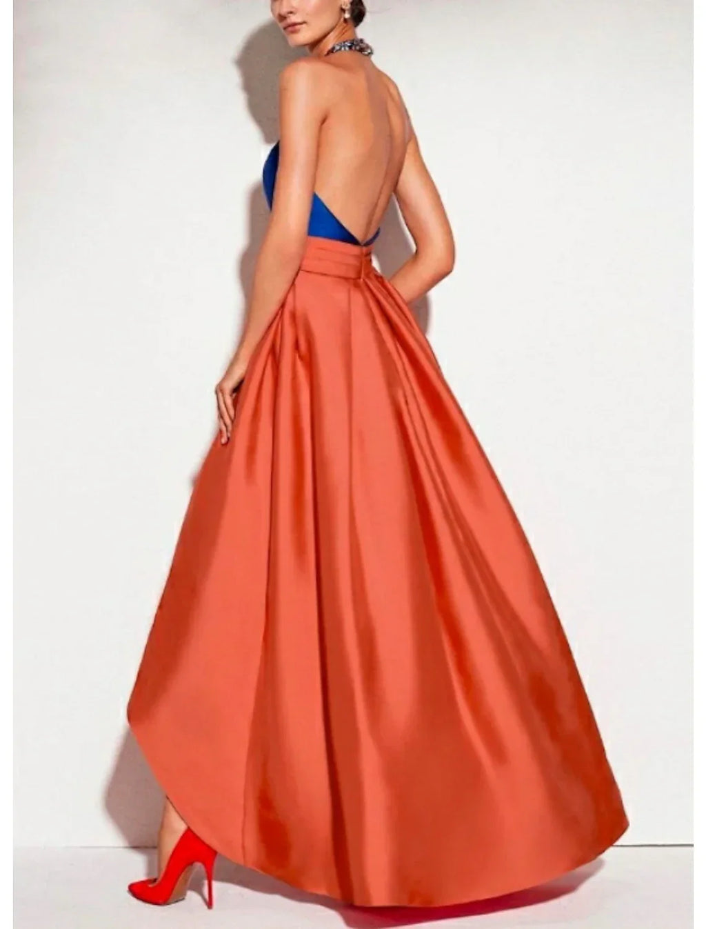 Green Prom Dress Christmas Red Dresses Color Block Dress Christmas Red Green Dress Wedding Guest Formal Evening Asymmetrical Sleeveless Halter Neck with Pleats