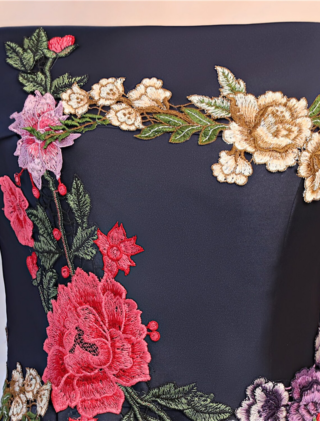 Floral Dress Wedding Guest Floor Length Sleeveless Off Shoulder with Embroidery Appliques