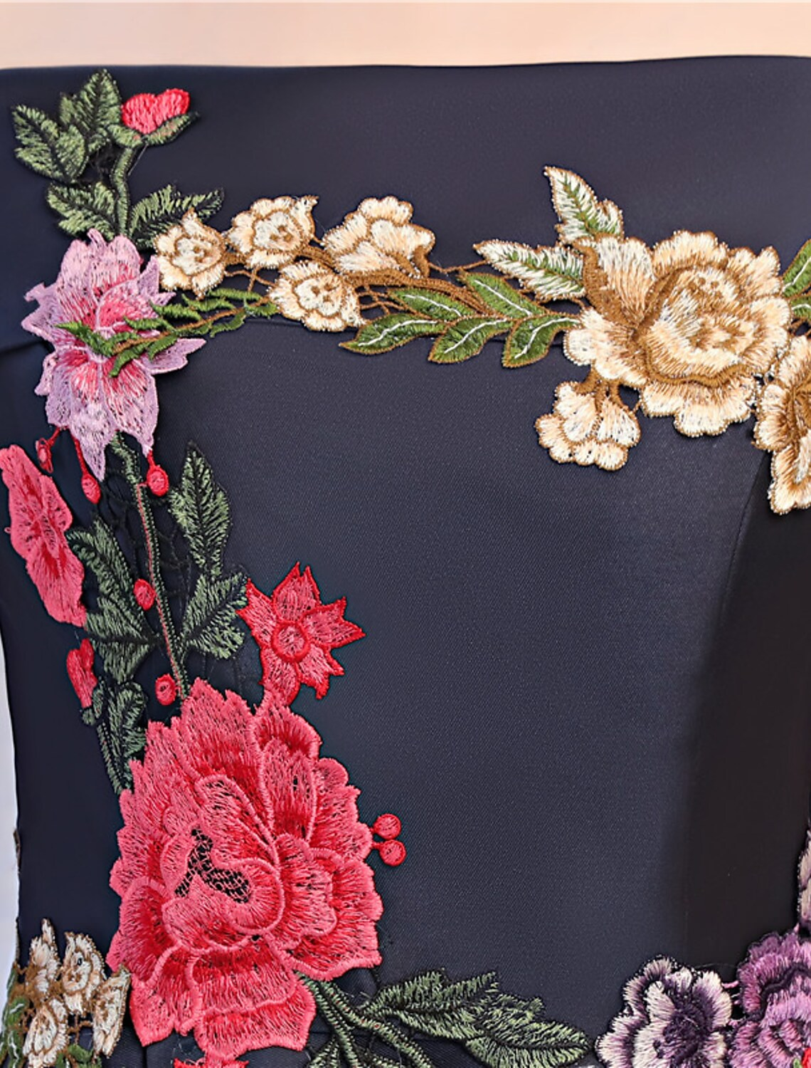 Floral Dress Wedding Guest Floor Length Sleeveless Off Shoulder with Embroidery Appliques