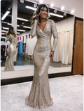 Evening Gown Sexy Dress Formal Floor Length Long Sleeve V Neck