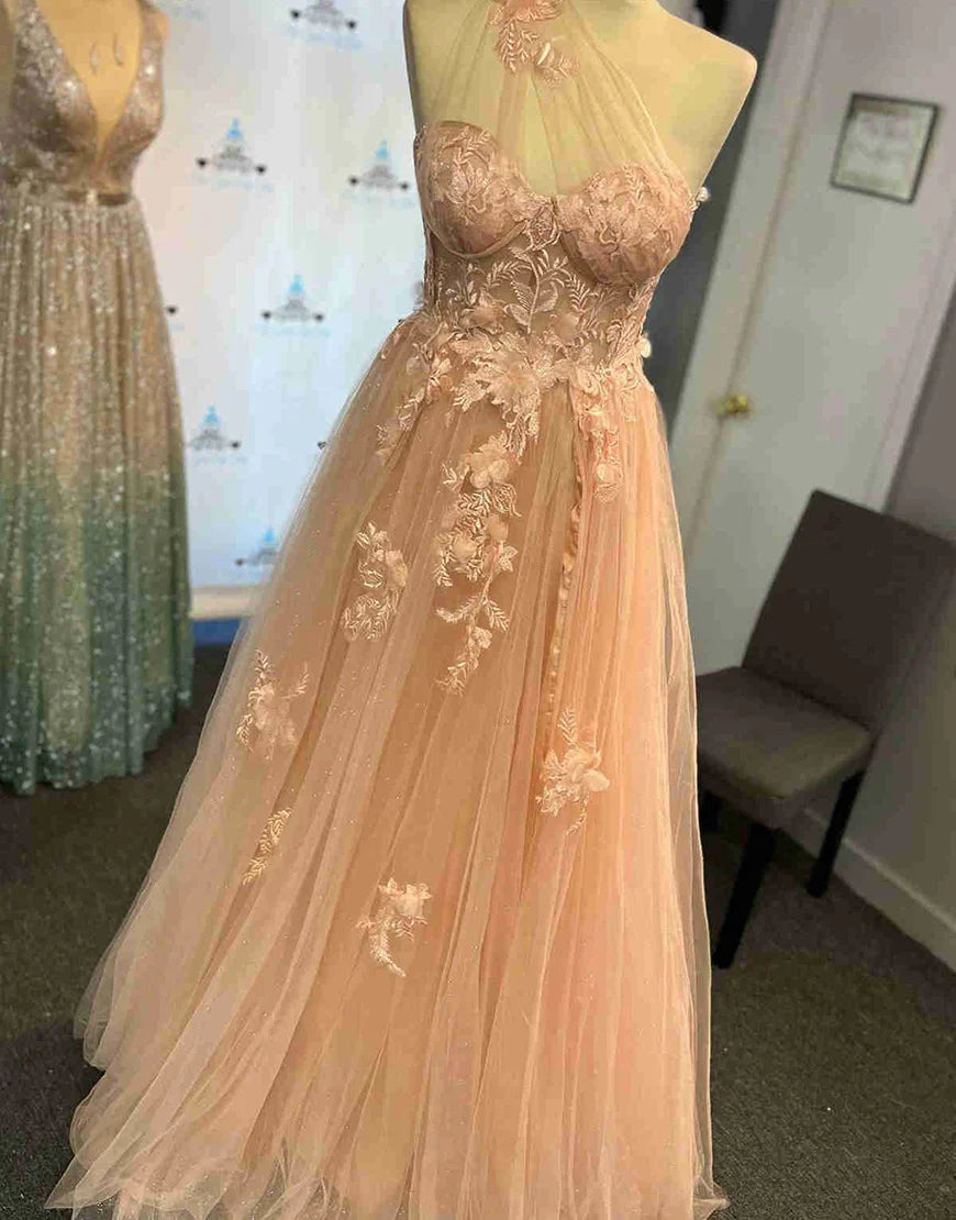 Formal Sleeveless One Shoulder Backless with Pleats Appliques