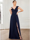 Evening Gown Elegant Dress Formal Floor Length Sleeveless V Neck V Back with Draping Slit