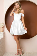 White A-line Off-shoulder Short Sleeve Zipper Back Short Homecoming Dresses