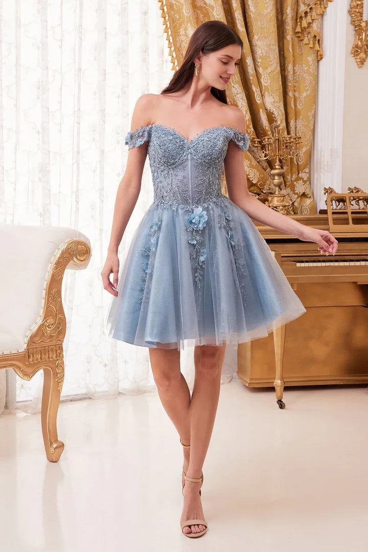 Glitter Aline Sweetheart Off Shoulder Zipper Back Mini Homecoming Dresses