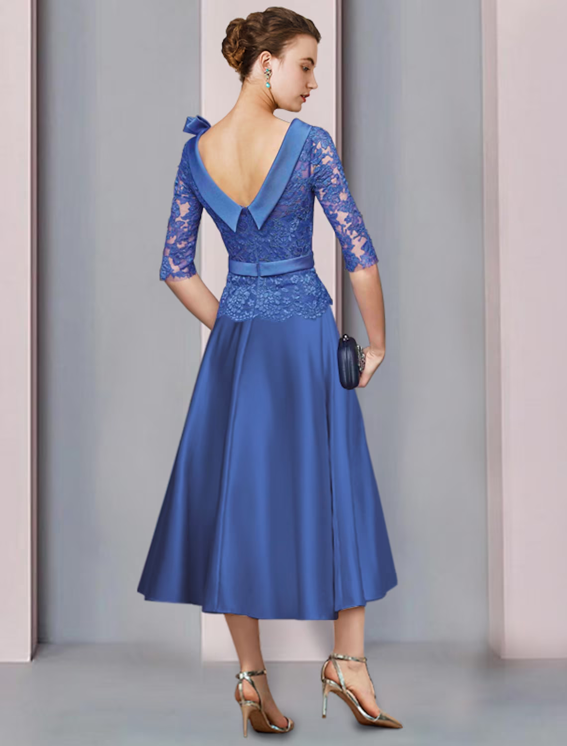 Mother of the Bride Dress Formal Church Party Elegant Half Sleeve with Sash Ribbon Bow(s)