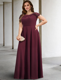 Plus Size Curve Mother of the Bride Dresses Elegant Formal Floor Length Short Sleeve with Pleats Appliques