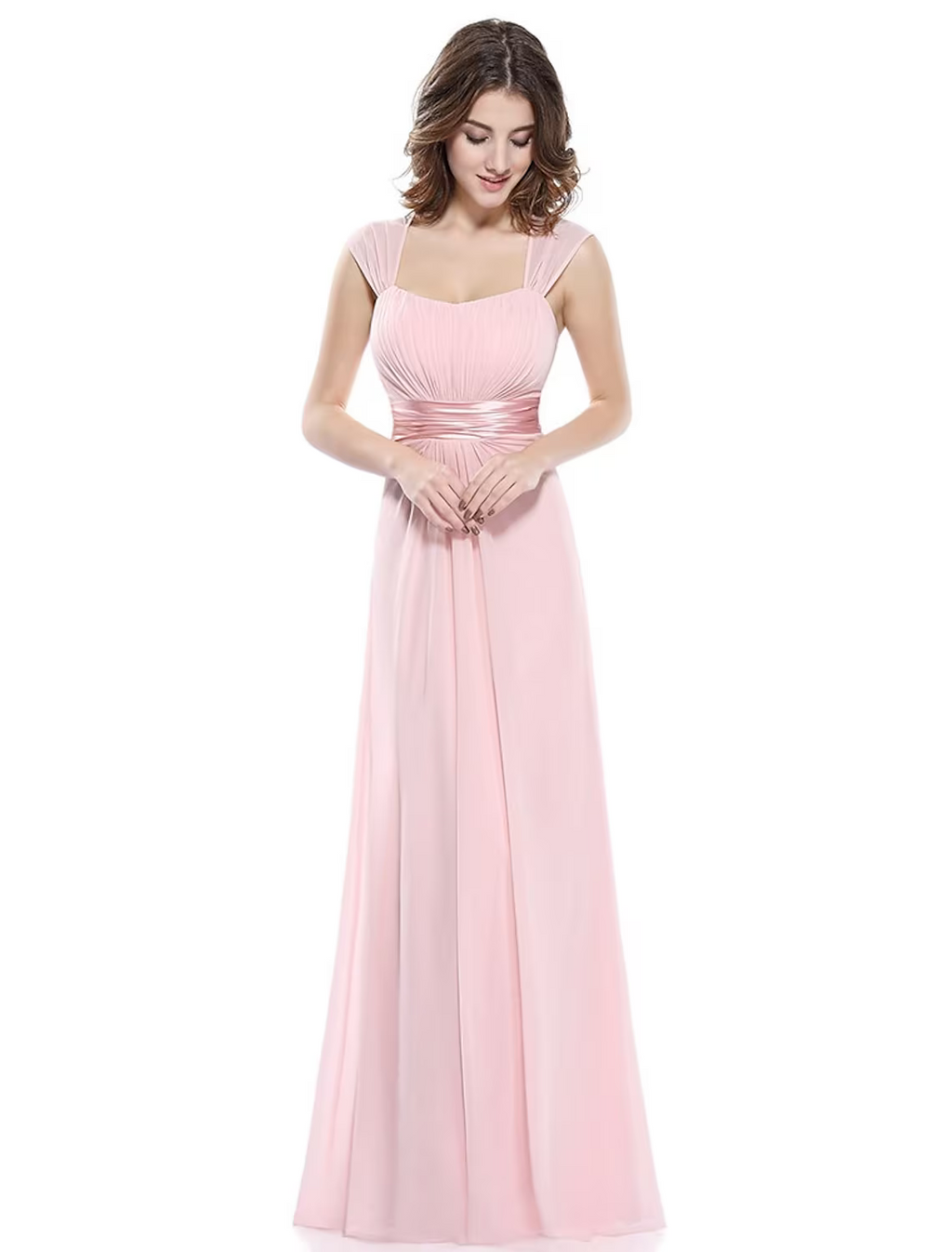 Evening Gown Beautiful Back Dress Wedding Guest Floor Length Sleeveless Scoop Neck with Ruched