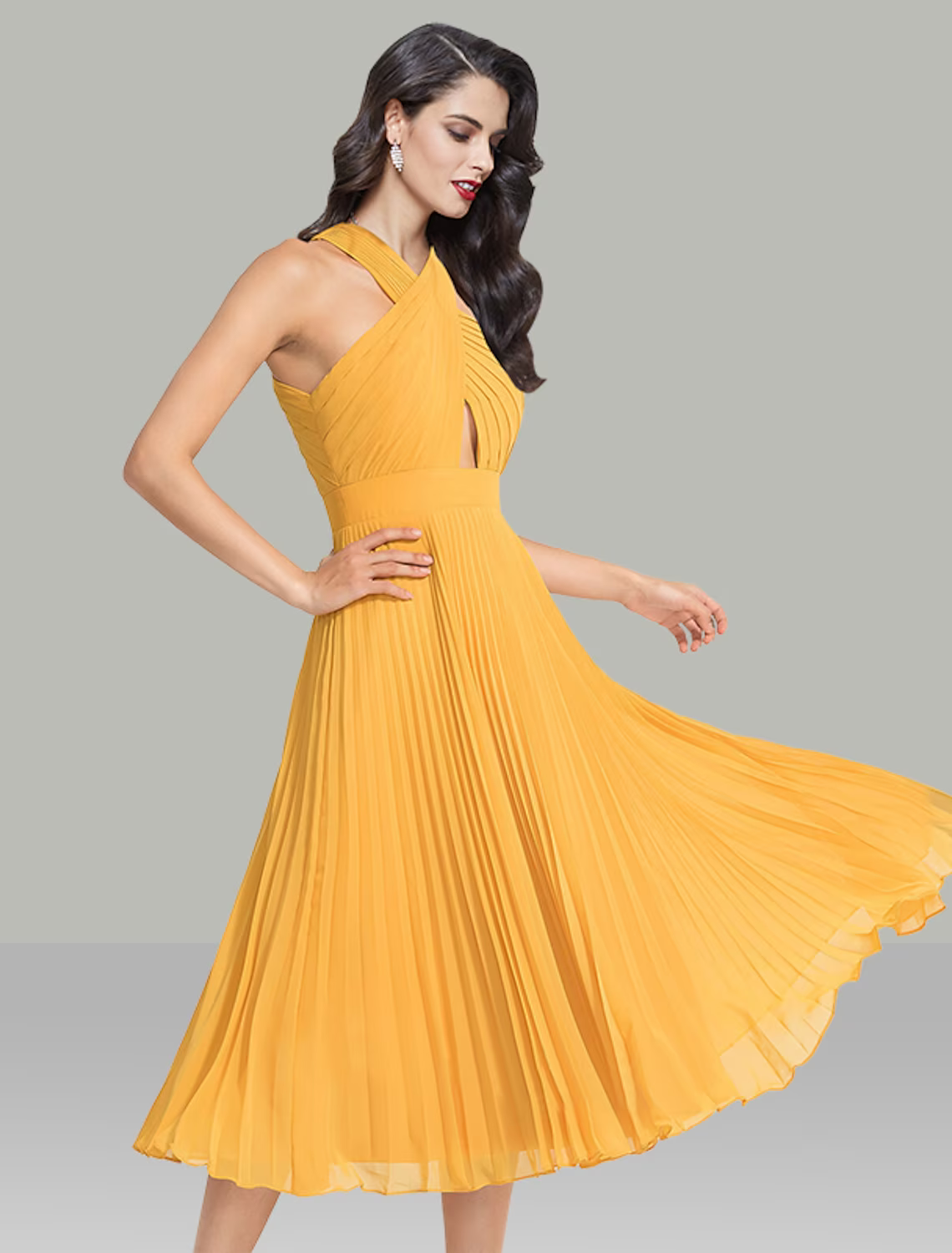 Wedding Guest Dresses Elegant Dress Cocktail Party Tea Length Sleeveless Halter with Ruched