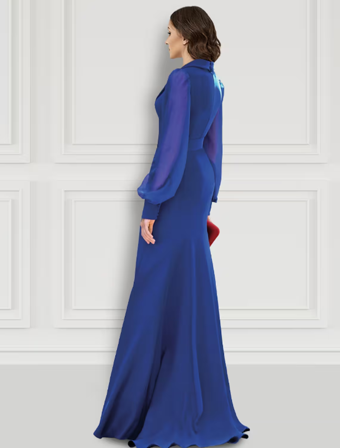 Mermaid / Trumpet Evening Gown Elegant Dress Formal Sweep / Brush Train Long Sleeve V Neck Belt / Sash Fabric with Buttons Slit