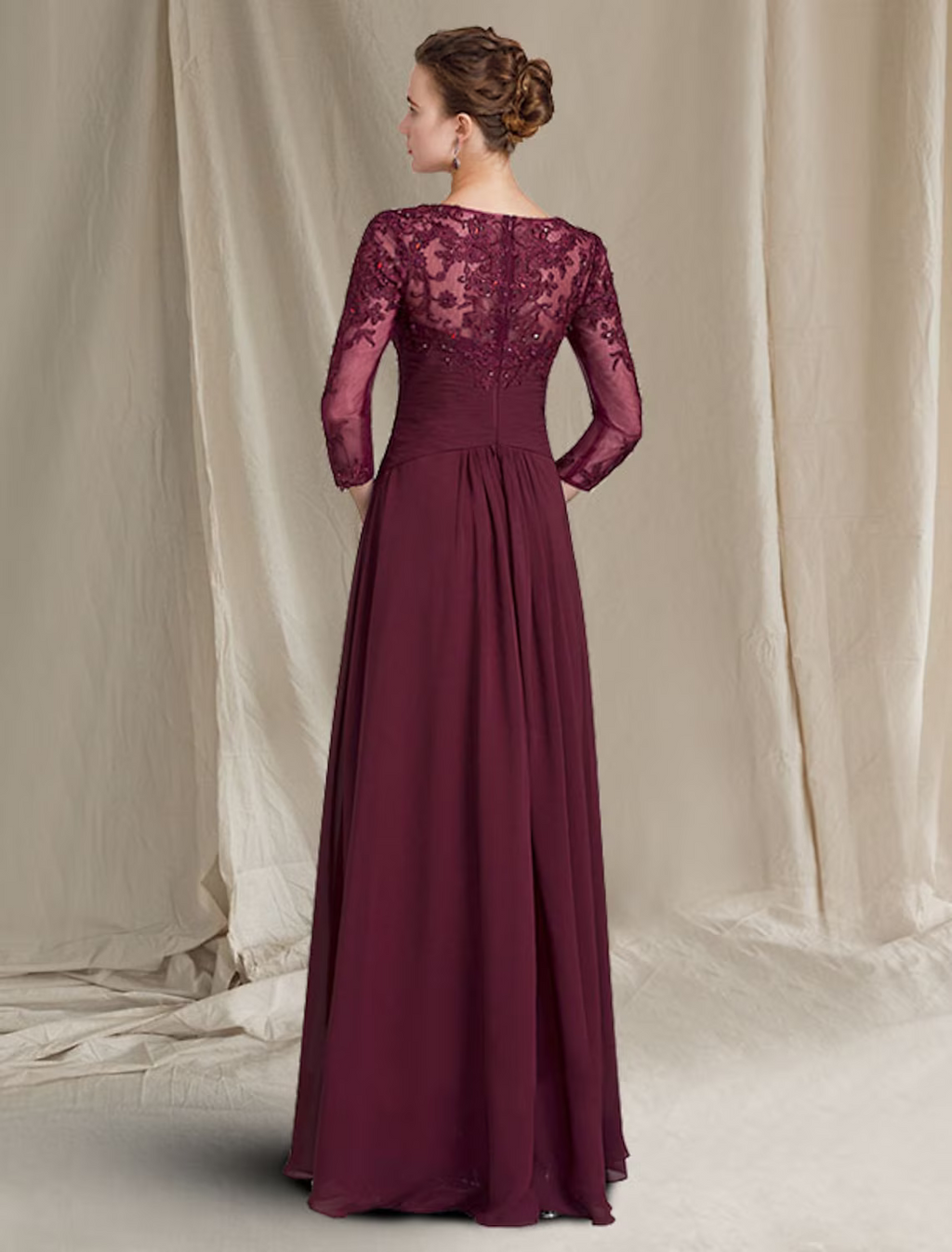 Mother of the Bride Dress Plus Size Elegant Floor Length Length Sleeve with Ruched Appliques