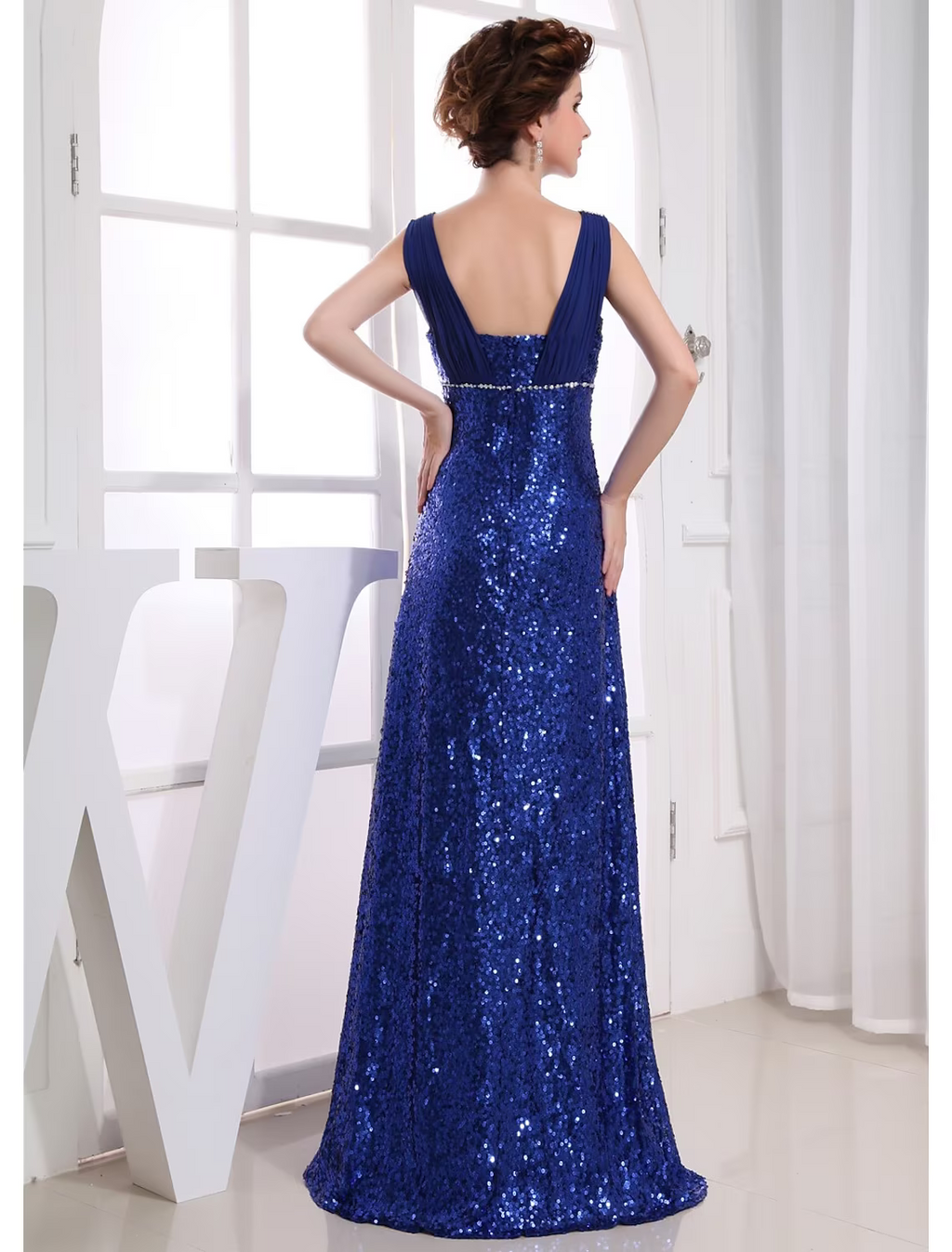 Sparkle Wedding Guest Engagement Formal Evening Dress V Neck Sleeveless Floor Length with Beading