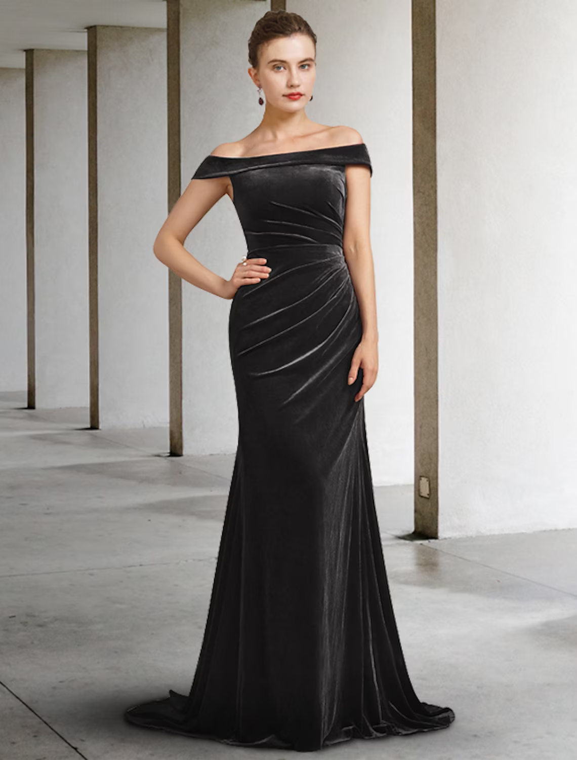 Mother of the Bride Dress Elegant Off Shoulder Sleeveless with Draping