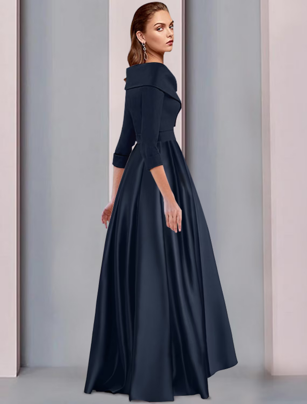 Mother of the Bride Dress Wedding Guest Vintage Plus Size Elegant V Neck Length 3/4 Length Sleeve with Pleats