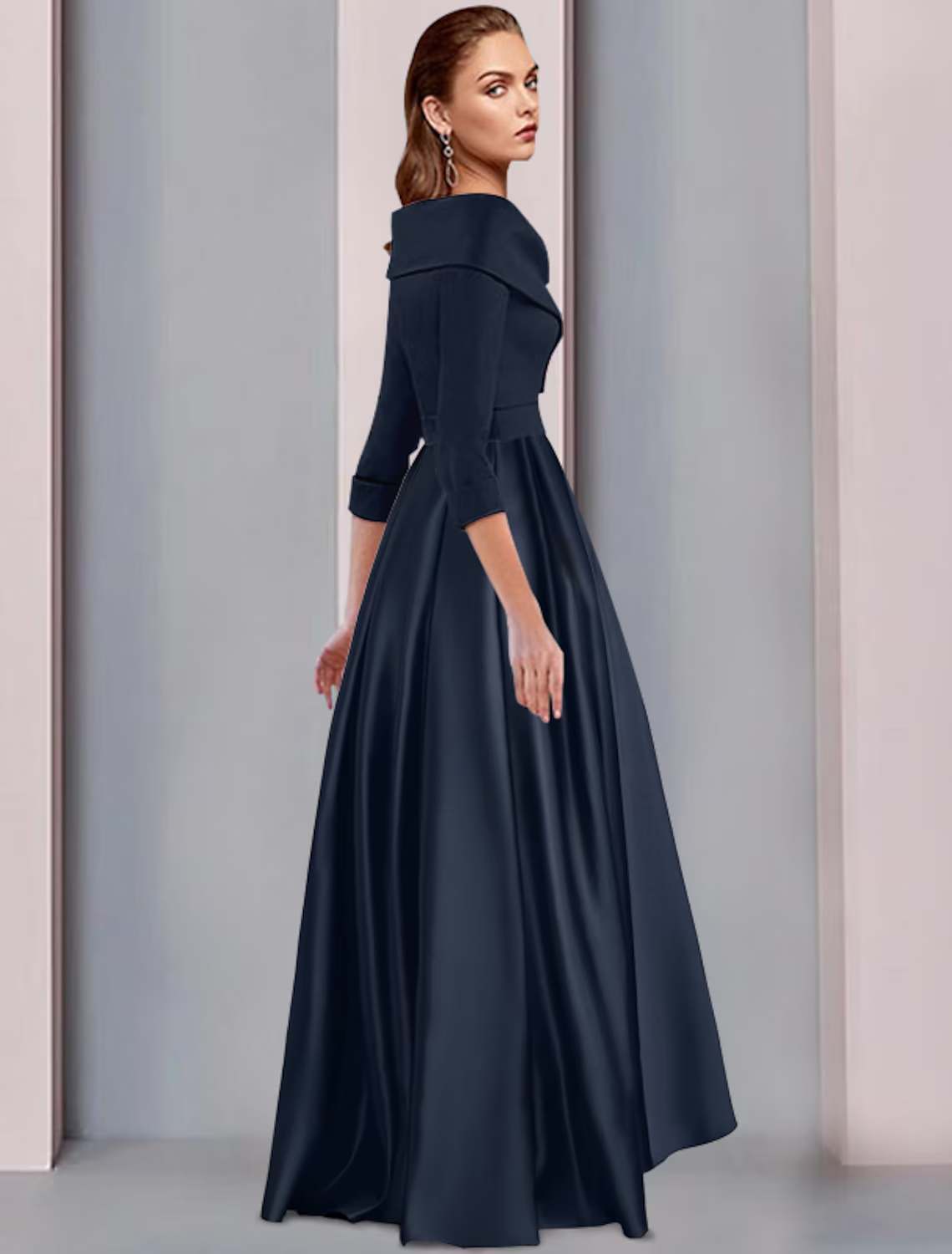 Mother of the Bride Dress Wedding Guest Vintage Plus Size Elegant V Neck Length 3/4 Length Sleeve with Pleats