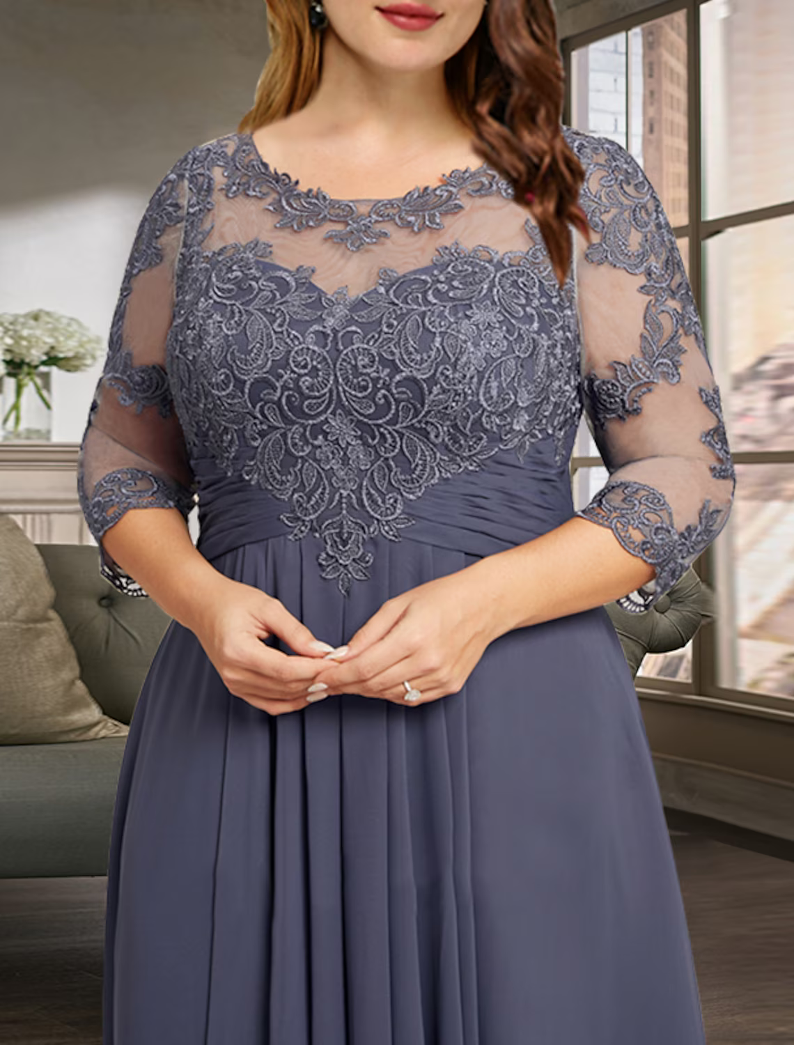 Mother of the Bride Dress Wedding Guest Elegant Asymmetrical Sleeve with Pleats