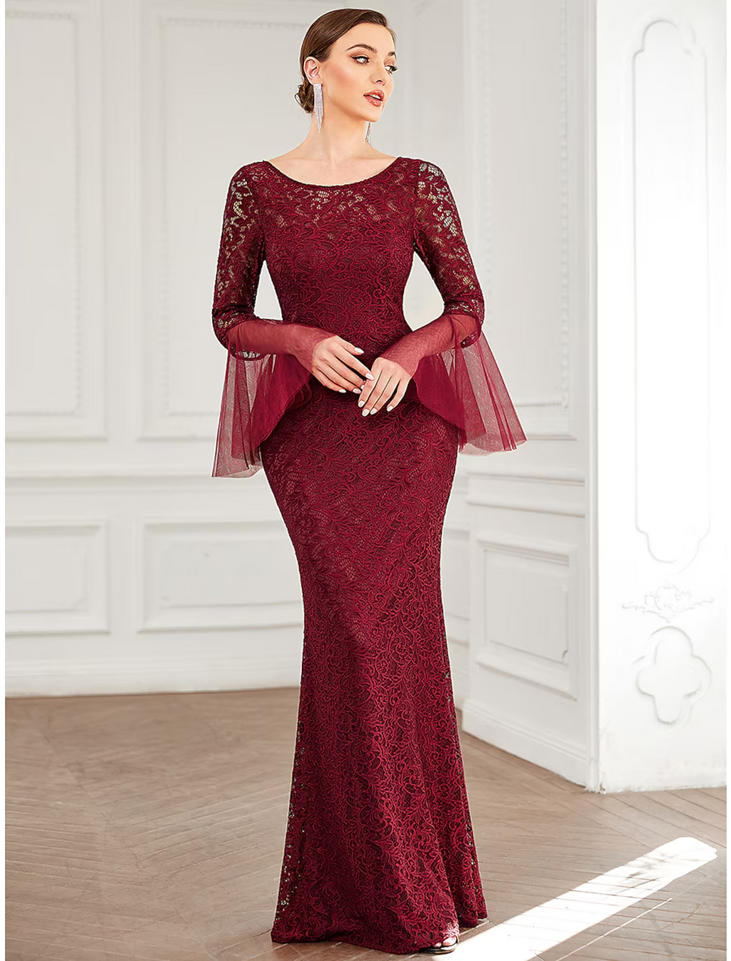 Mother of the Bride Dress Elegant Sexy Floor Length Long Sleeve