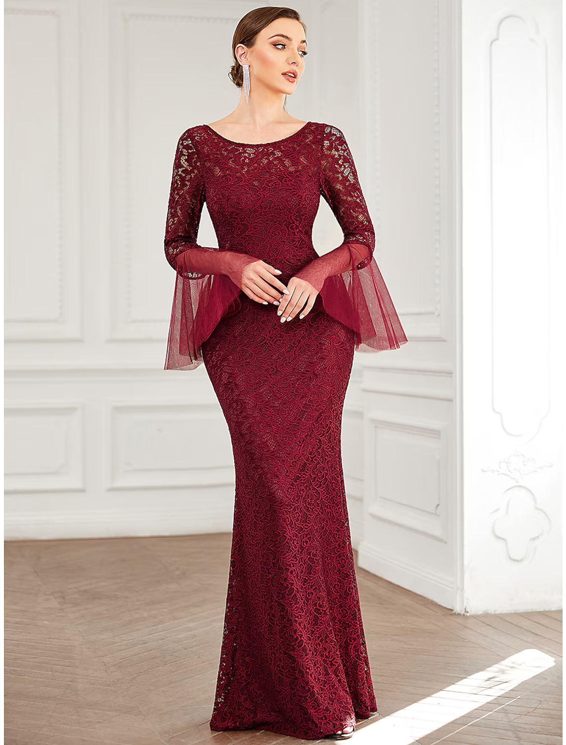 Mother of the Bride Dress Elegant Sexy Floor Length Long Sleeve