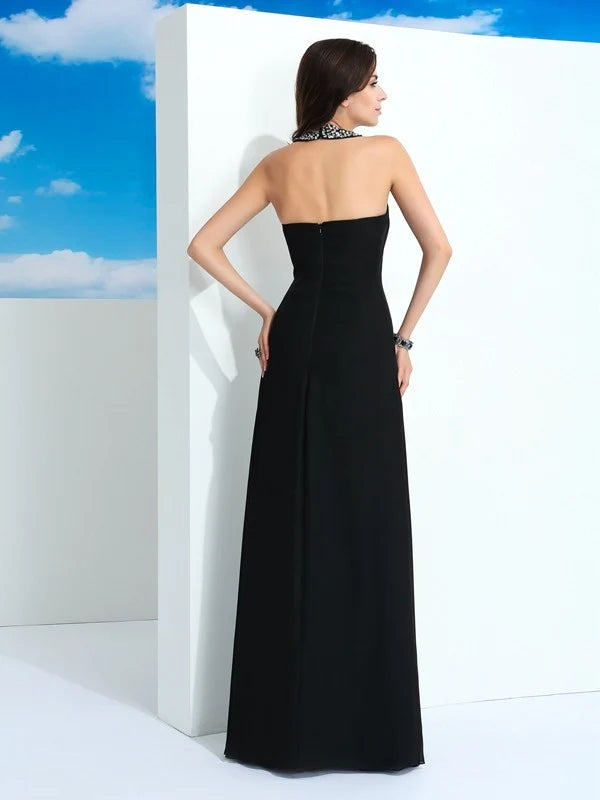 Elegant A-line Halter Sleeveless Open Back Floor Length Evening Dress