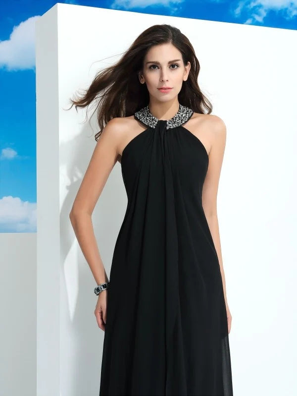 Elegant A-line Halter Sleeveless Open Back Floor Length Evening Dress