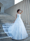Ball Gown Spaghetti Straps Applique Sleeveless Long Wedding Dresses