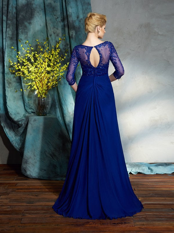 A-Line/Princess V-neck 3/4 Sleeves Long Mother of the Bride Dresses