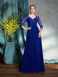 A-Line/Princess V-neck 3/4 Sleeves Long Mother of the Bride Dresses