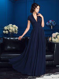 A-Line/Princess V-neck Applique Short Sleeves Long Mother of the Bride Dresses