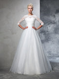 Ball Gown Jewel Applique 3/4 Sleeves Long Wedding Dresses