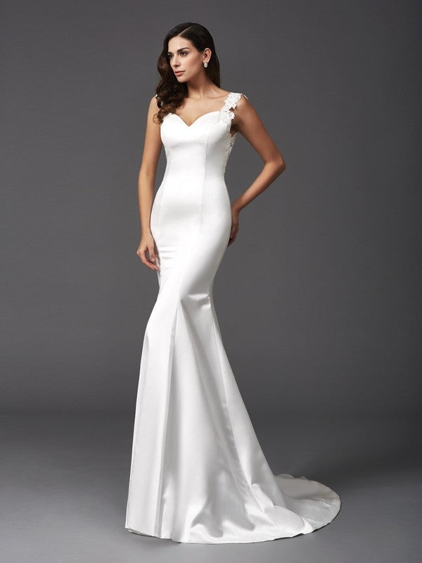 Trumpet/Mermaid Straps Beading Sleeveless Long Wedding Dresses