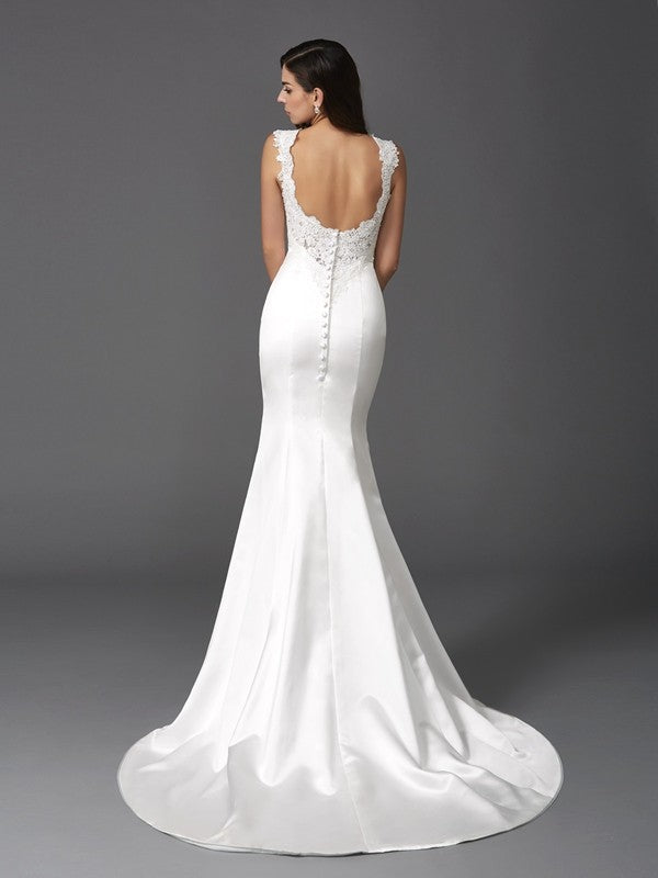 Trumpet/Mermaid Straps Beading Sleeveless Long Wedding Dresses