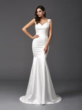 Trumpet/Mermaid Straps Beading Sleeveless Long Wedding Dresses