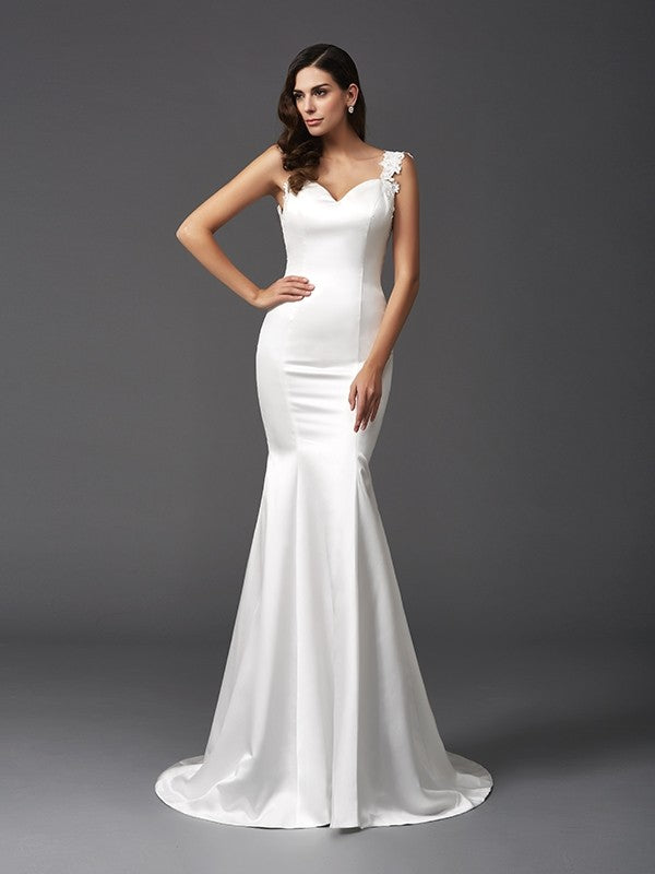Trumpet/Mermaid Straps Beading Sleeveless Long Wedding Dresses