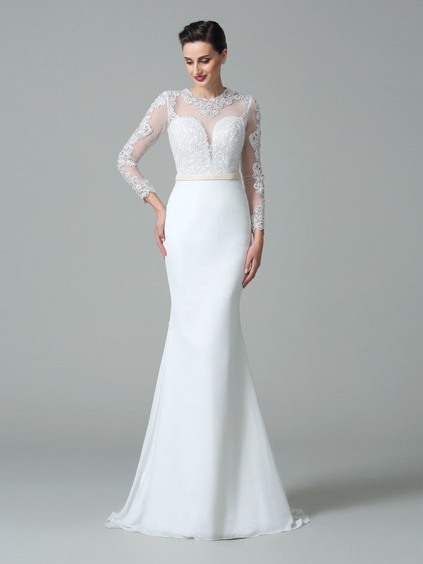 Trumpet/Mermaid Jewel Long Sleeves Long Wedding Dresses