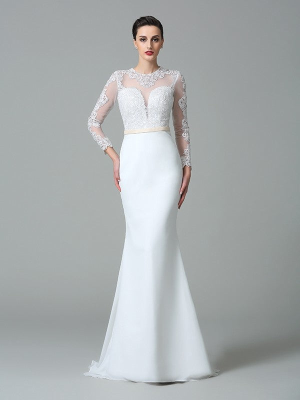 Trumpet/Mermaid Jewel Long Sleeves Long Wedding Dresses