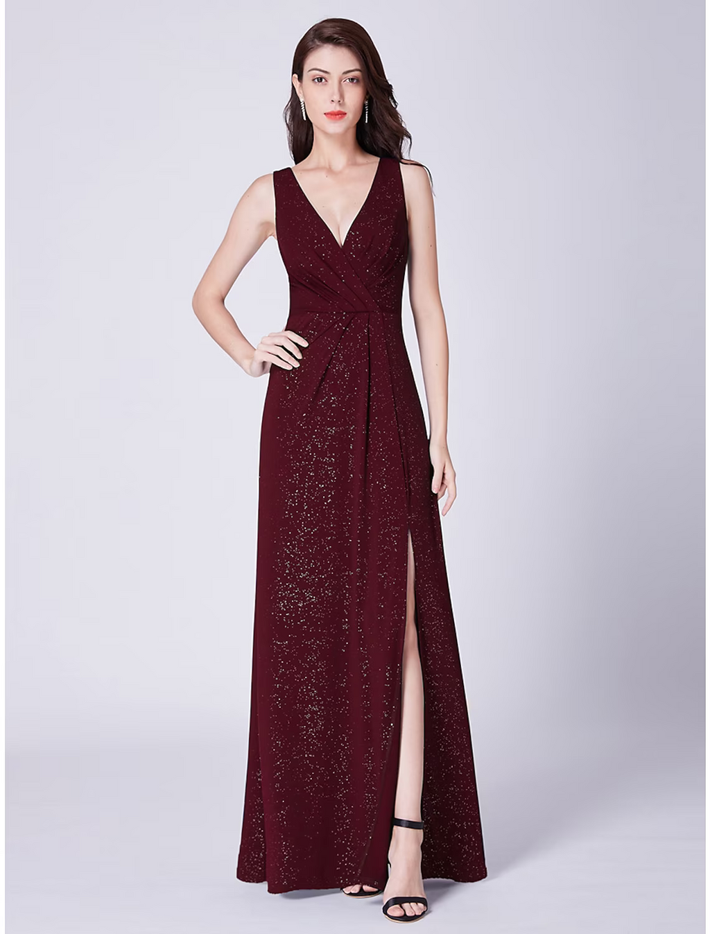Formal Evening Dress V Neck Sleeveless Floor Length Blend with Draping