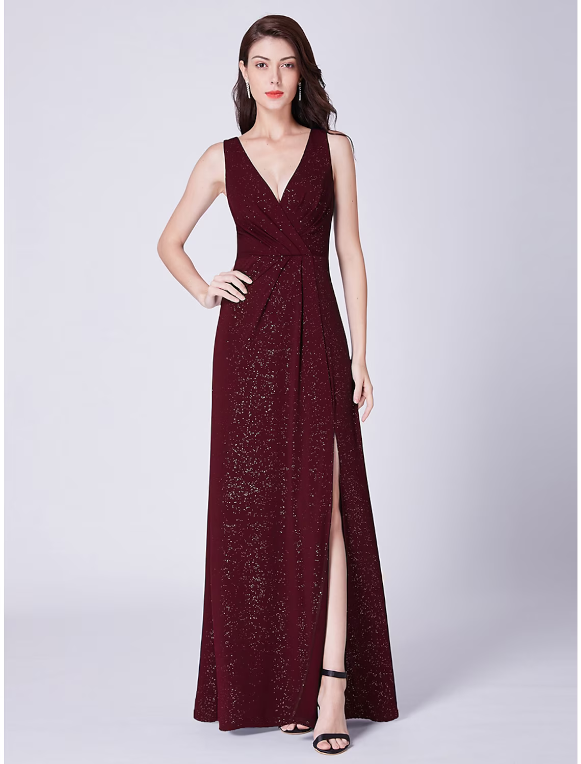 Formal Evening Dress V Neck Sleeveless Floor Length Blend with Draping