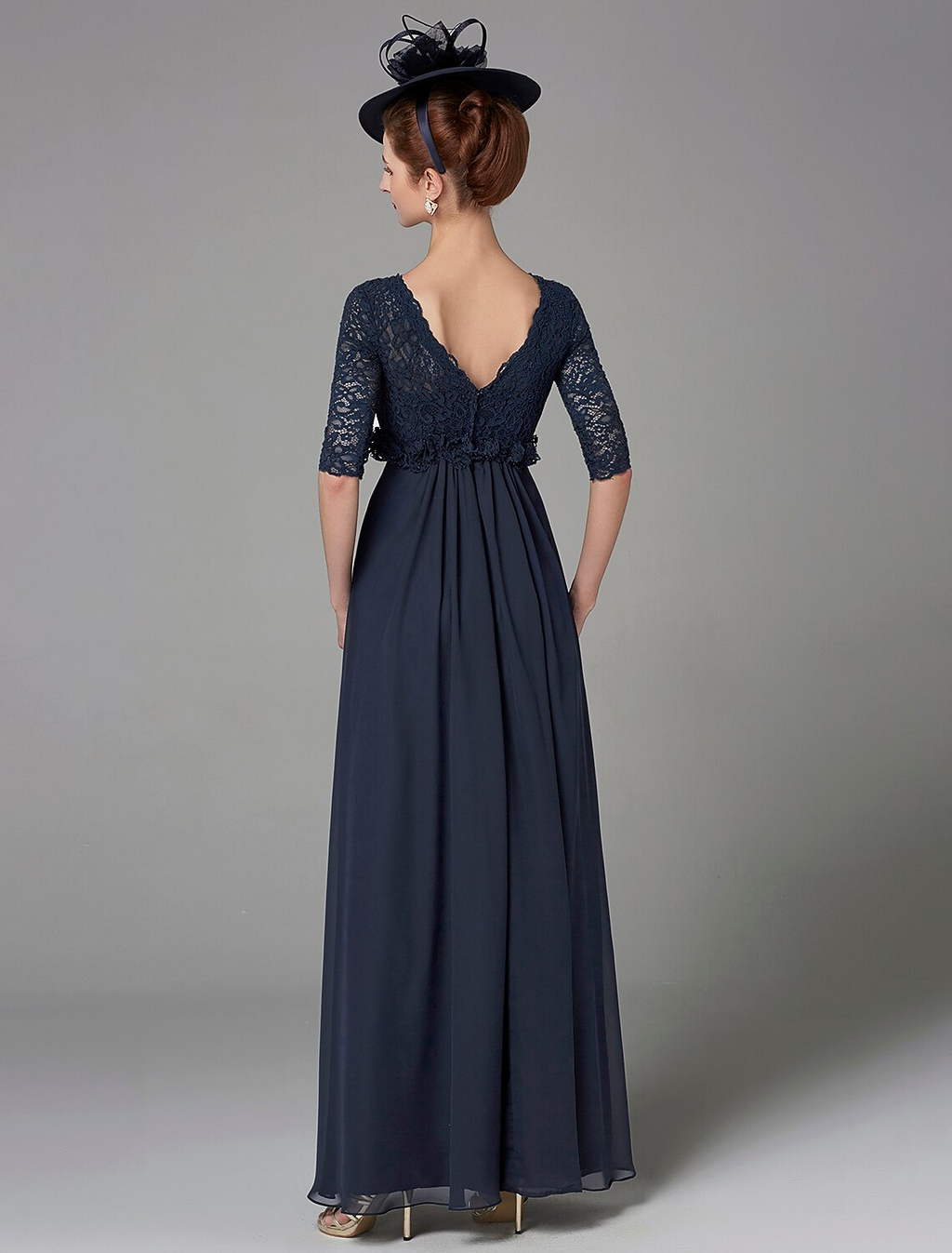 Mother of the Bride Dress Elegant Luxurious V Neck Floor Length Half Sleeve with Bow(s)