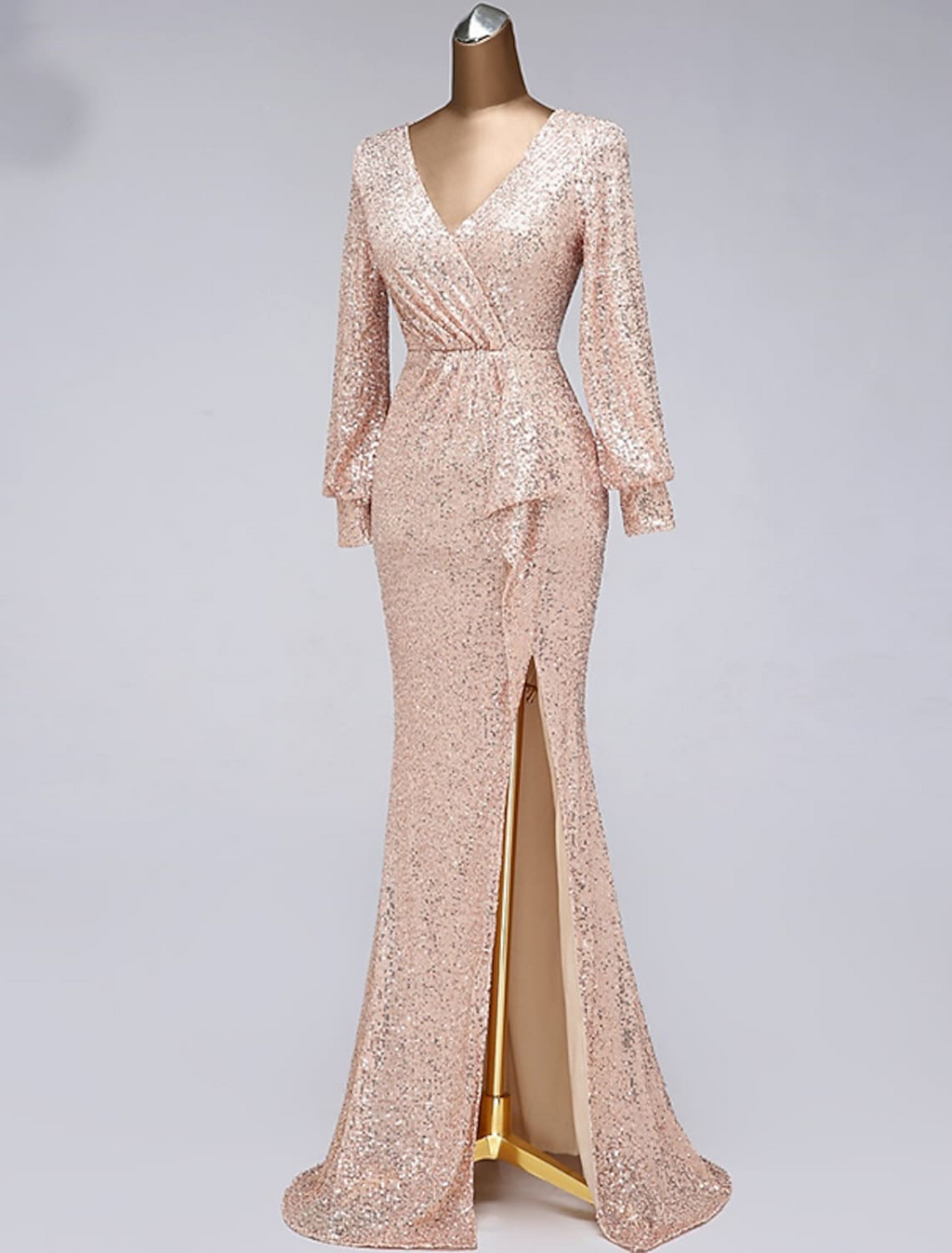 Evening Gown Elegant Dress Wedding Guest Floor Length Long Sleeve V Neck with Slit