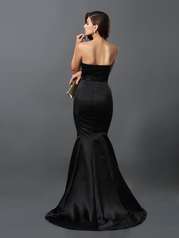 Sheath/Column Strapless Sash/Ribbon/Belt Sleeveless Long Dresses