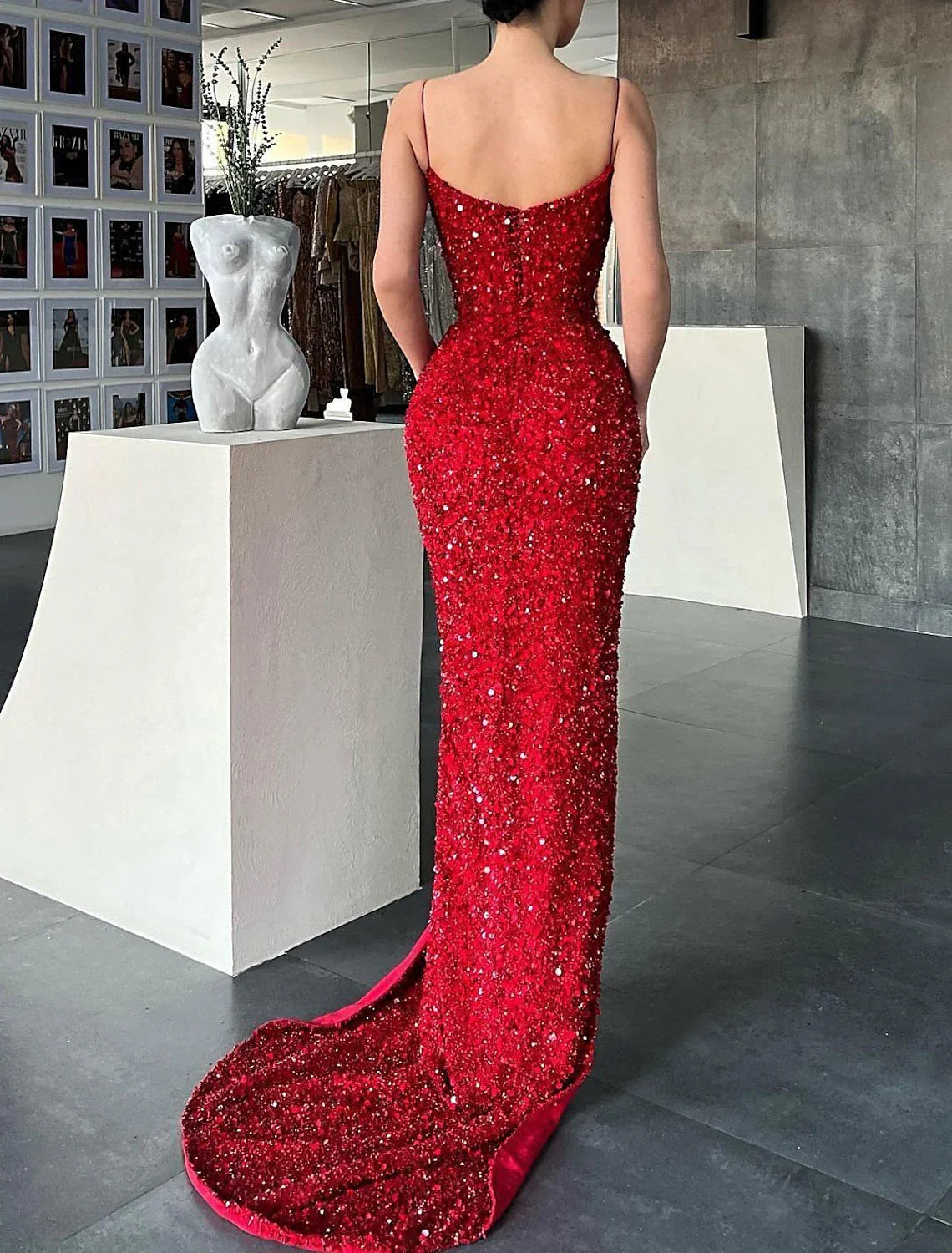 Mermaid / Trumpet Prom Dresses Sparkle & Shine Dress Christmas Wedding Guest Sweep / Brush Train Sleeveless V Neck