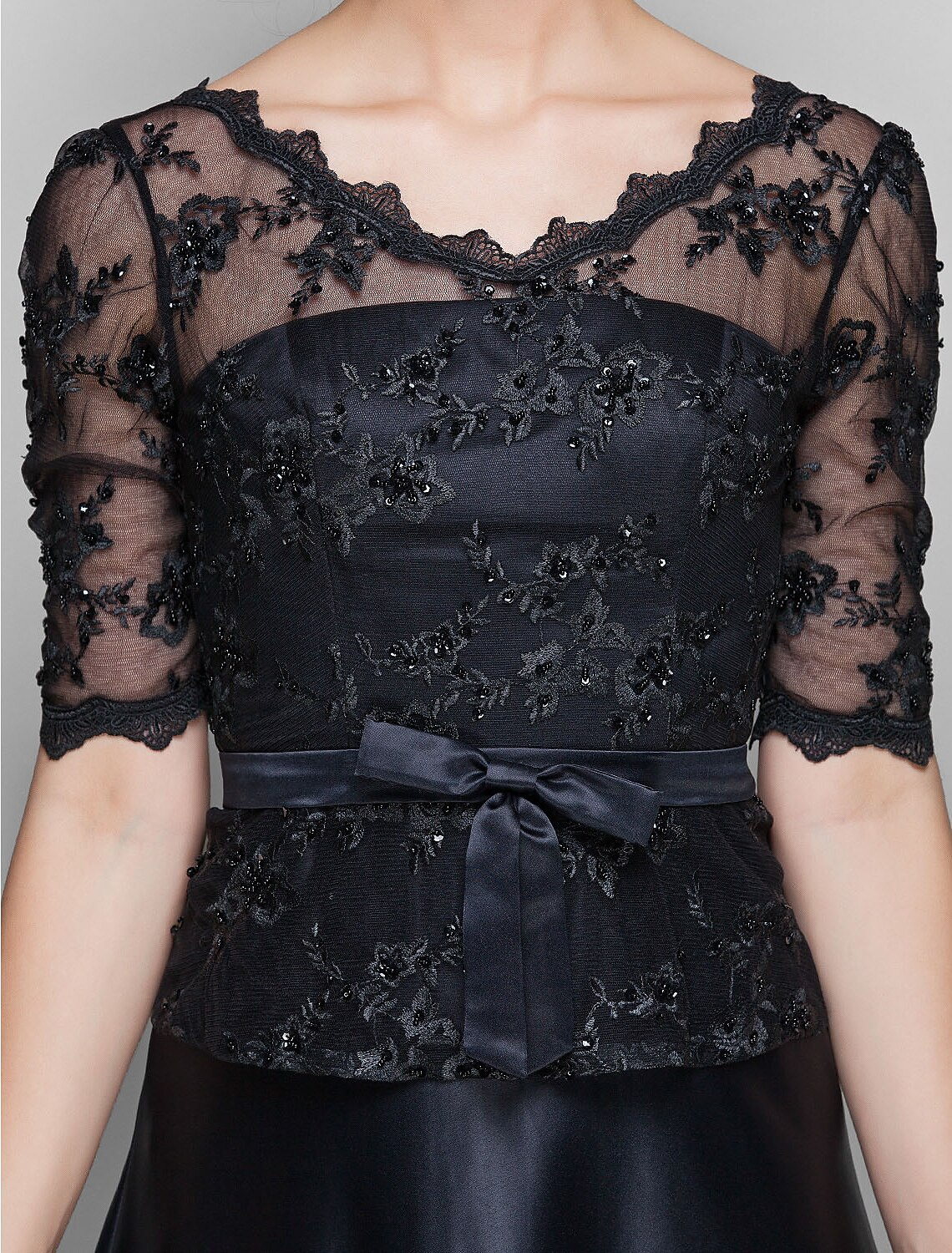 Mother of the Bride Dress V Neck Floor Length Half Sleeve with Bow(s) Beading
