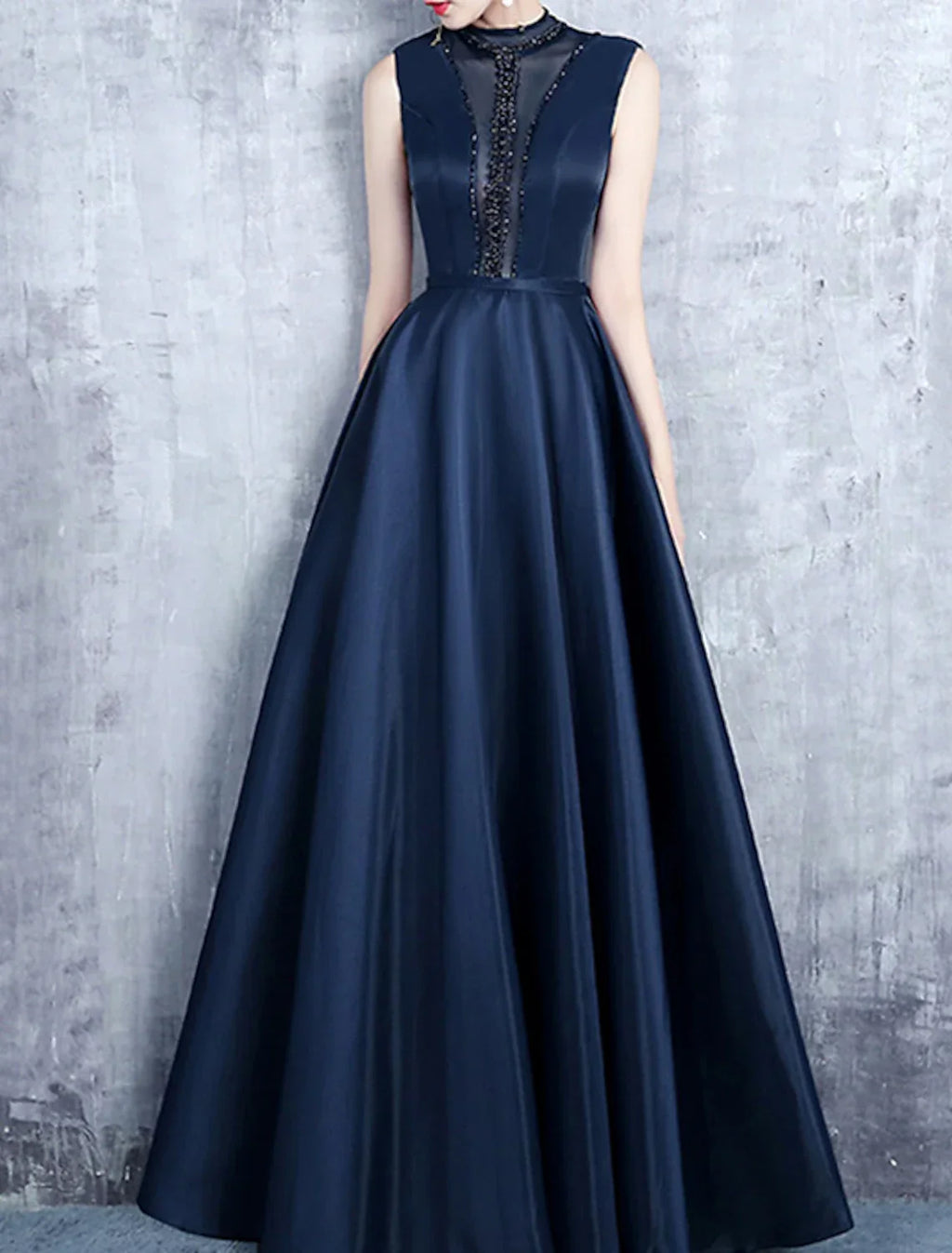 Evening Gown Elegant Dress Formal Wedding Guest Floor Length Sleeveless High Neck with Pleats